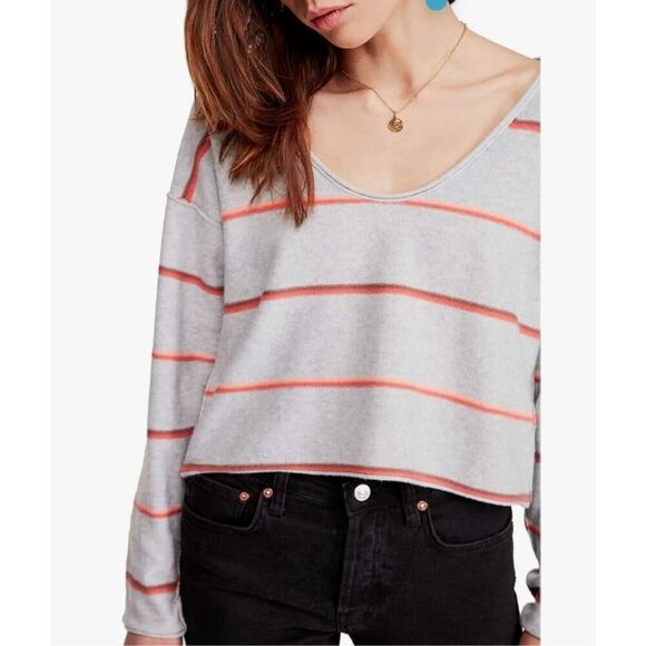 Free People S Make You Mine Stripe Sweater Gray - Picture 2 of 9